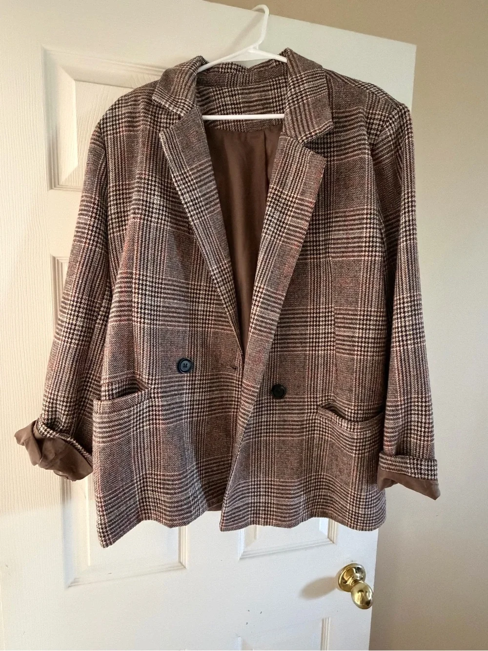 Source Unknown Brown Plaid Blazer Jacket